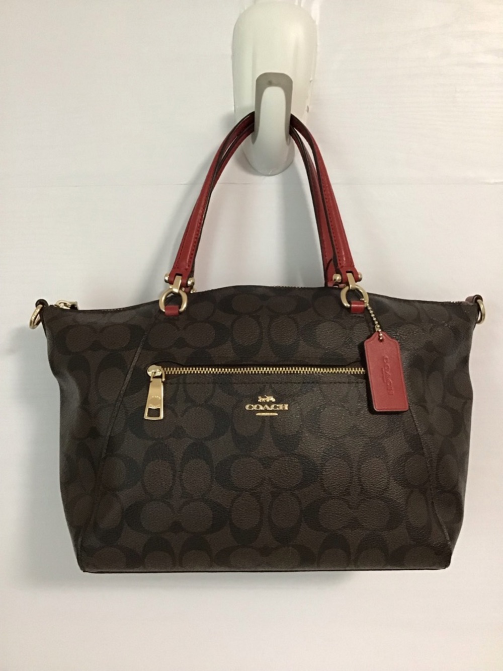 Coach Prairie Satchel Signature Coated Canvas Brown Red No Long Strap